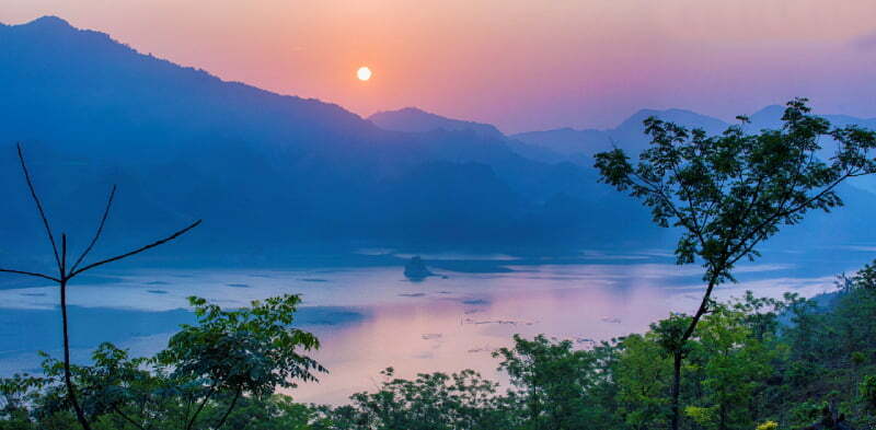 View of Hoa Binh Lake at sunrise