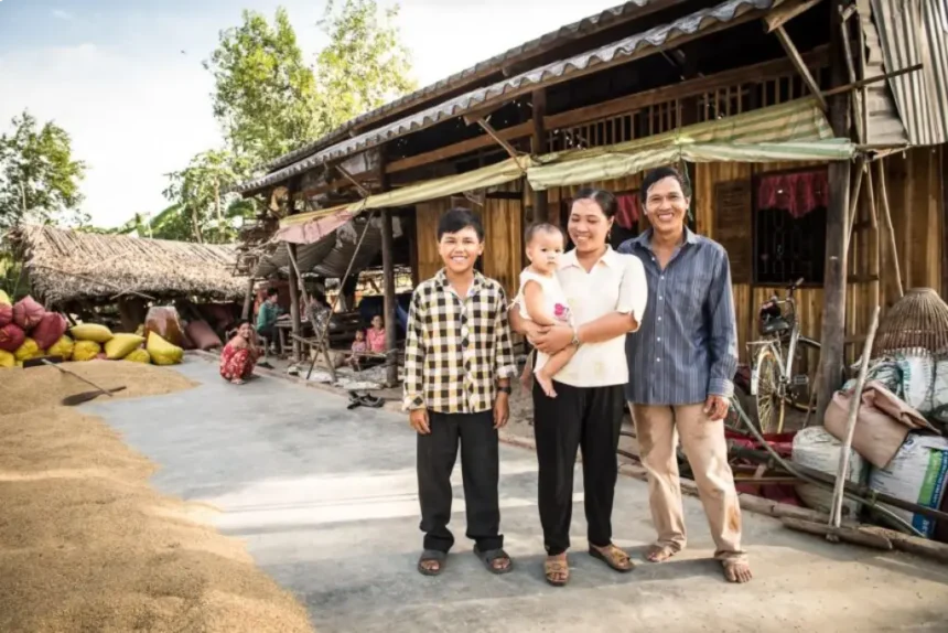 Family in front of community